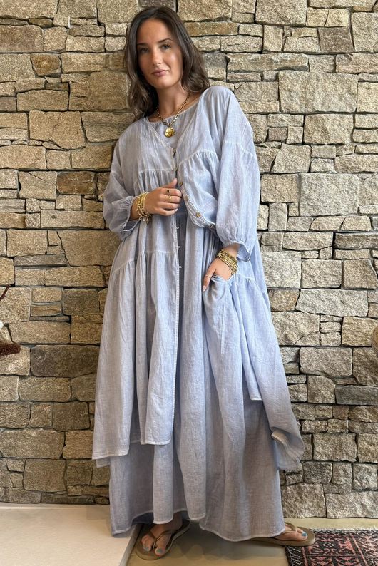Lenni Cotton Smock Dress Washed Denim /50=